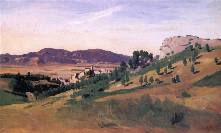 Олевано, город и скалы, 1827 - Камиль Коро
