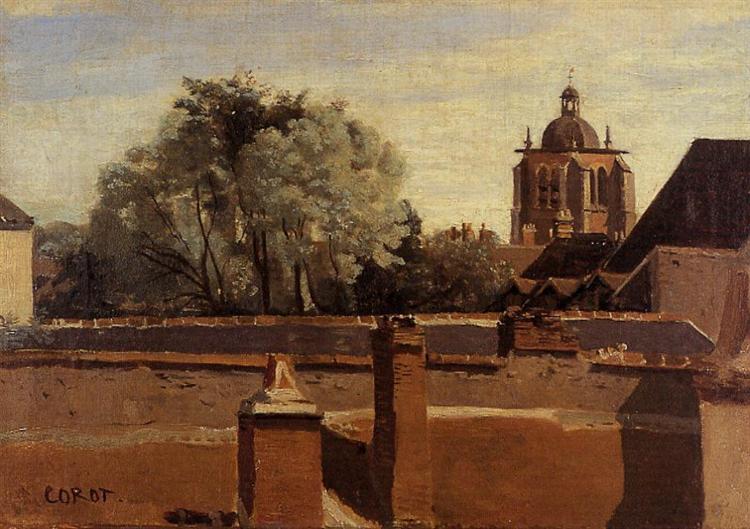 Orleans, View from a Window Overlooking the Saint Peterne Tower, c.1830 - 柯洛