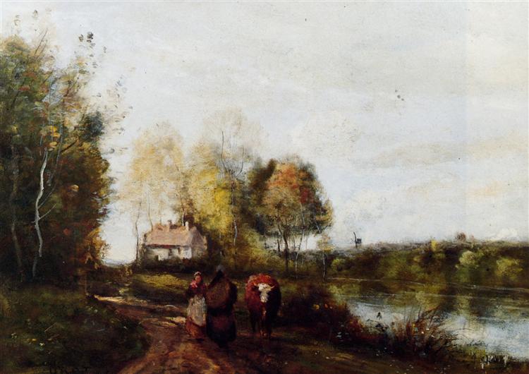 The Road at the River Bank - Camille Corot