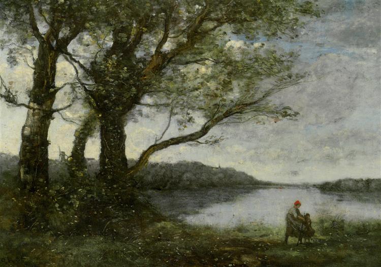 Three Trees with a View of the Lake - Jean-Baptiste Camille Corot