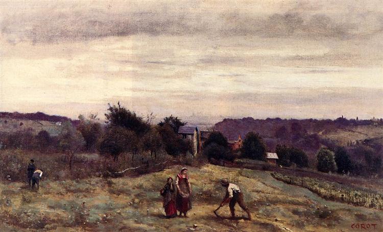 Ville d'Avray the Heights Peasants Working in a Field, c.1865 - c.1870 - 柯洛
