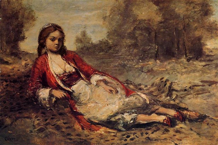Young Algerian Woman Lying on the Grass, 1871 - 1873 - 柯洛