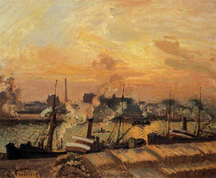 Boats, Sunset, Rouen, 1898 - Camille Pissarro
