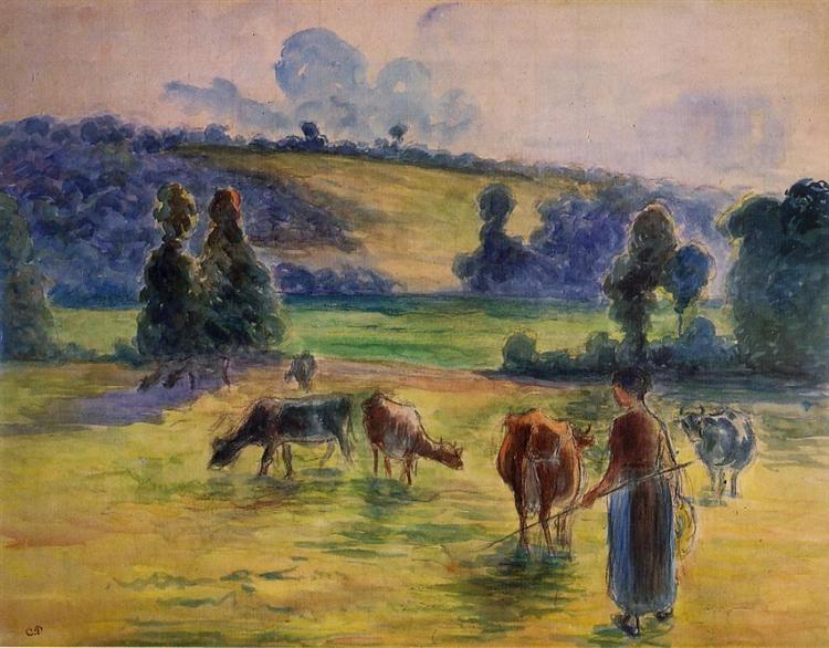Study for 'Cowherd at Eragny', 1884 - Камиль Писсарро