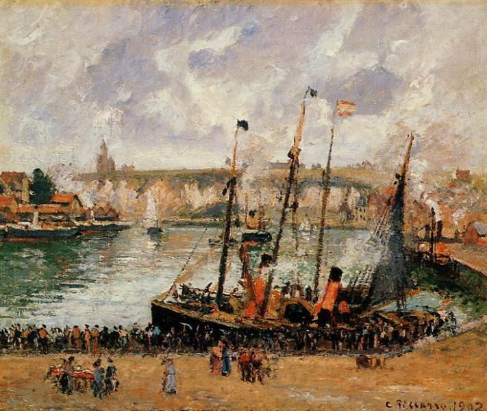 The Inner Harbor, Dpeppe, High Tide, Morning, Grey Weather, 1902 - Каміль Піссарро