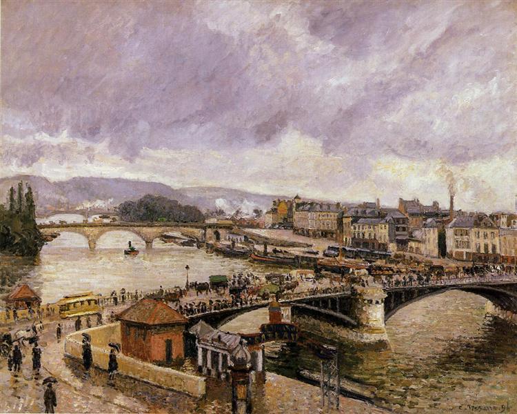 The Pont Boieldieu, Rouen, Rain Effect, 1896 - Каміль Піссарро