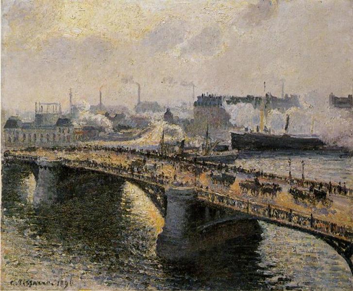 The Pont Boieldieu, Rouen, Sunset, Misty Weather, 1896 - Камиль Писсарро