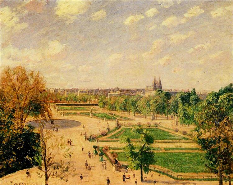 The Tuilleries Gardens Morning, Spring, Sun - Camille Pissarro