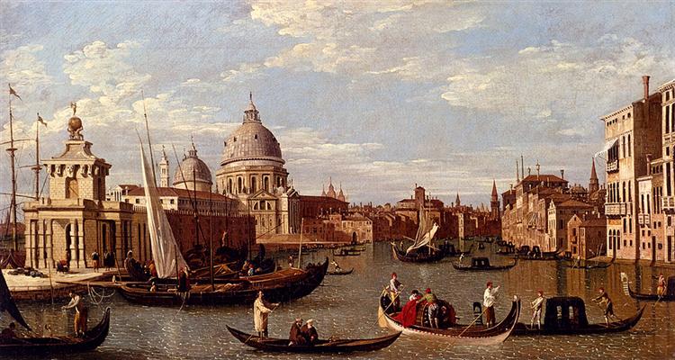 View Of The Grand Canal And Santa Maria Della Salute With Boats And Figures In The Foreground, Venice - Canaletto