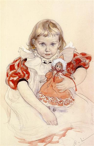 A Young Girl with a Doll - Карл Ларссон