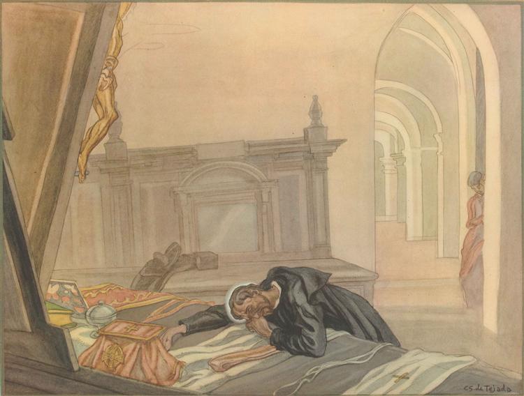 The Life of St. Ignatius Loyola. Plate 8. Before saying Mass, Ignatius is overcome with tears. - Карлос Саенс де Техада