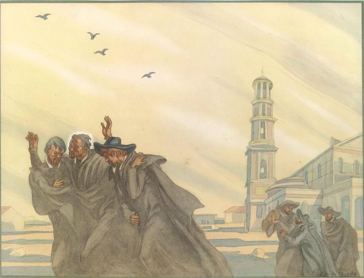 The Life of St. Ignatius Loyola. Plate 9. After their solemn vows at the Basilica of St-Paul-Outside-The-Walls in Rome, the companions set off to help souls with unbounded joy. - Карлос Саєнс де Техада