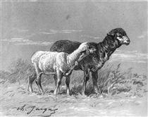 Ewe and Lamb - Charles Jacque