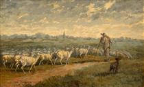 Пейзаж со стадом овец - Шарль Эмиль Жак