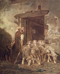 Leaving the Sheep Pen - Charles Emile Jacque