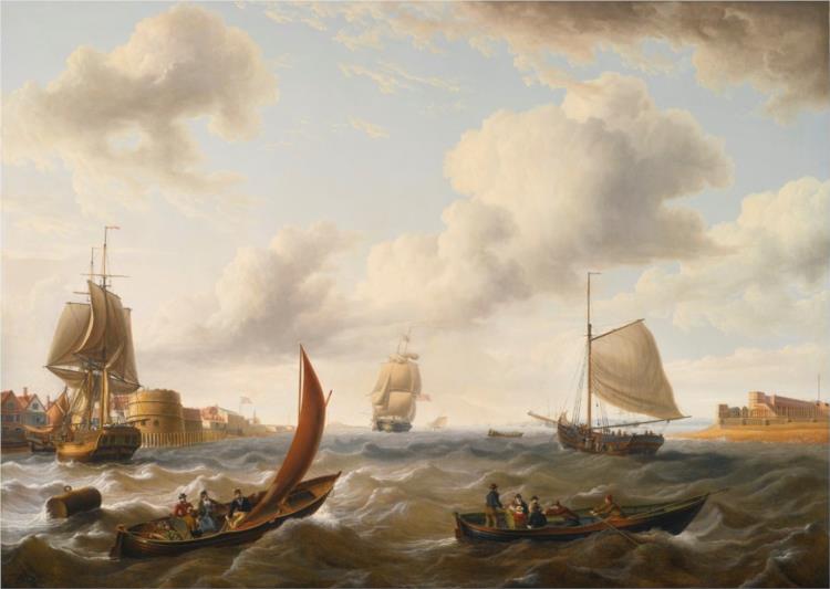 British Men of War and Other Ships off the Coast in Choppy Seas - Charles Martin Powell