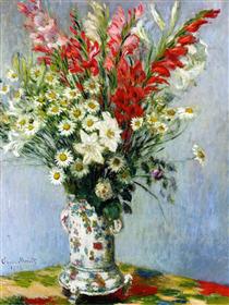 Bouquet of Gadiolas, Lilies and Dasies - 莫內