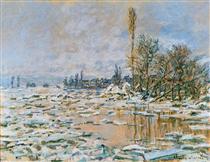 Breakup of Ice, Lavacourt, Grey Weather - Claude Monet