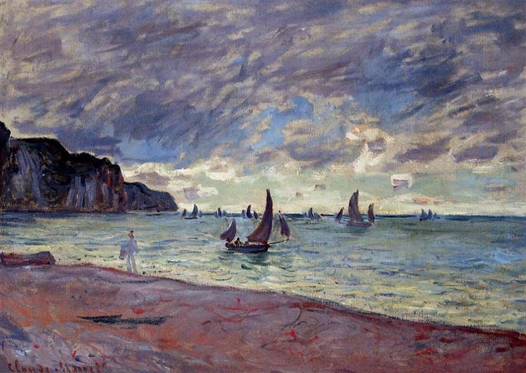 Fishing Boats by the Beach and the Cliffs of Pourville, 1882 - 莫內