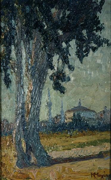Landscape with tree and mosque in the background - Constantinos Maleas