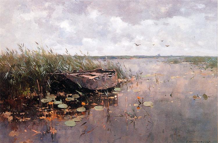 View Of A Puddle And A Boat - Корнеліс Вреденбург