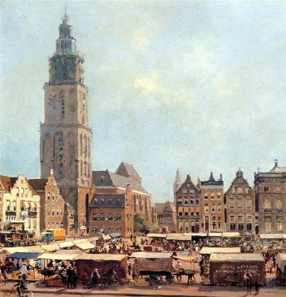 View of Market In Groningen - Cornelis Vreedenburgh