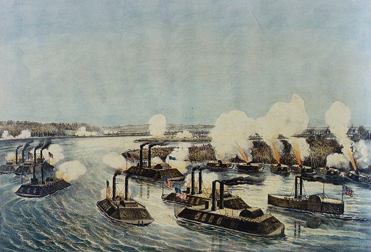 Bombardment and Capture of Island Number Ten on the Mississippi River, April 7, 1862, 1862 - Куррье и Айвз