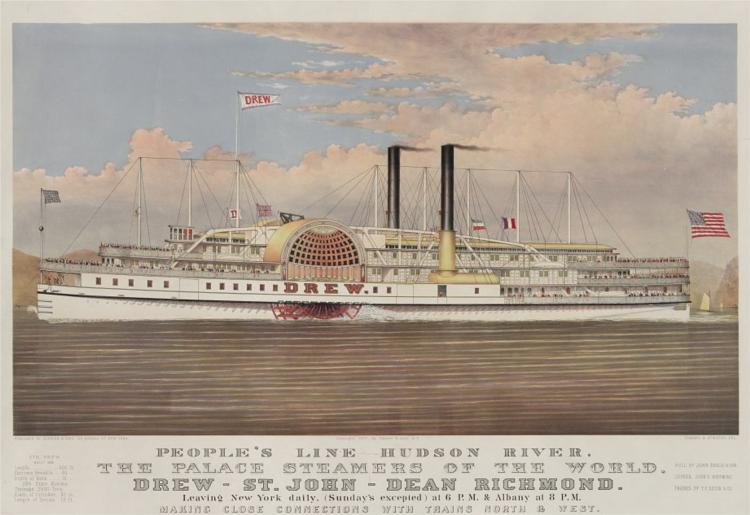 Drew, a Hudson River steamer, 1877 - Куррье и Айвз
