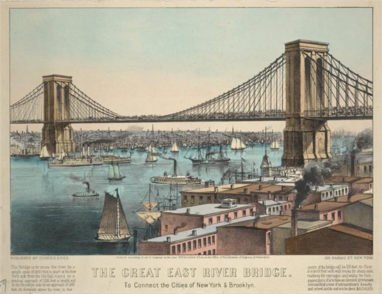 The Great East River Bridge, 1862 - Currier and Ives