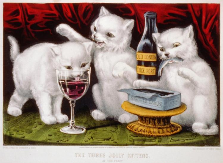 The three jolly kittens at the feast, 1871 - Currier and Ives