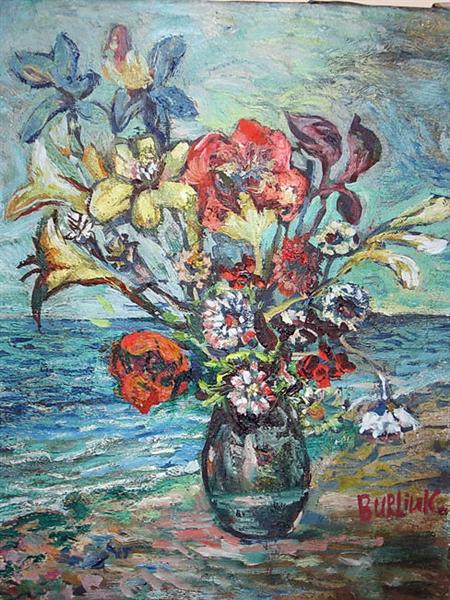 Ocean and flowers - David Bourliouk