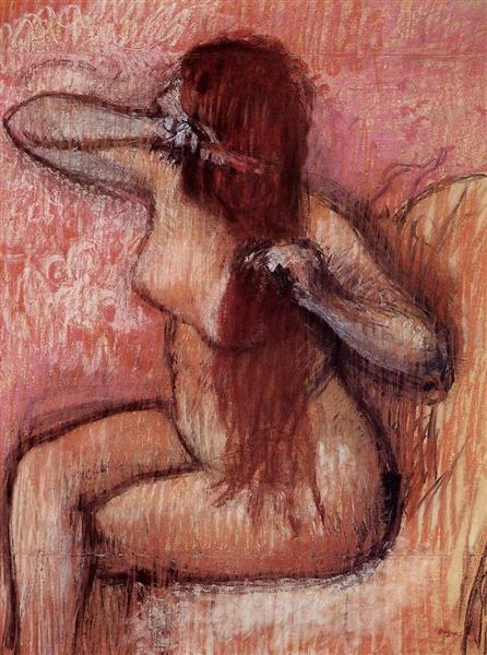 Сидящая обнаженная расчесывает волосы, c.1887 - c.1890 - Эдгар Дега