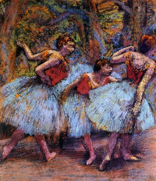 Three Dancers, Blue Skirts, Red Blouses, c.1903 - Едґар Деґа