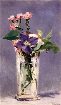 Pinks and Clematis in a Crystal Vase - Едуар Мане