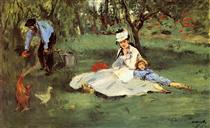 The Monet family in their garden at Argenteuil - Едуар Мане