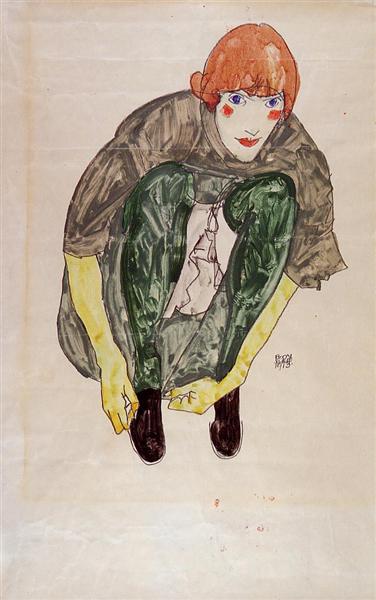 Приседающая фигура (Валери Нойзил), 1913 - Эгон Шиле