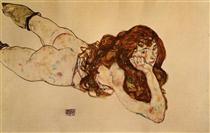 Female Nude Lying on Her Stomach - Эгон Шиле