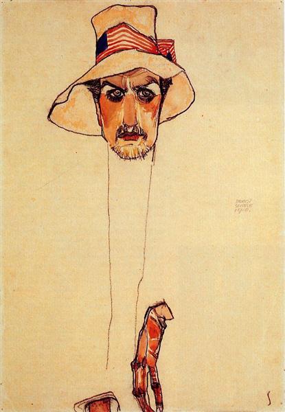 Portrait of a Man with a Floppy Hat (Portrait of Erwin Dominilk Osen), 1910 - 席勒