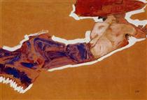 Reclining Semi Nude with Red Hat - Egon Schiele