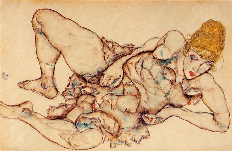 Reclining Woman with Blond Hair, 1914 - 席勒