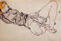 Reclining Woman with Blonde Hair - 席勒