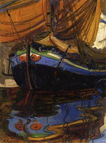Sailing Boat with Reflection in the Water - Egon Schiele