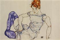 Seated Woman in Violet Stockings - Egon Schiele