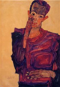 Self Portrait with Hand to Cheek - Egon Schiele