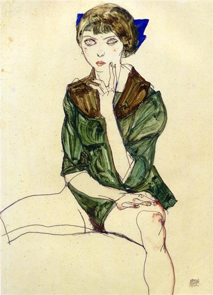 Sitting Woman in a Green Blouse, 1913 - Эгон Шиле