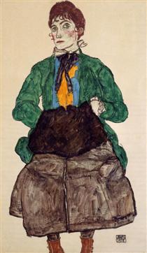 Woman in a Green Blouse and Muff - Egon Schiele