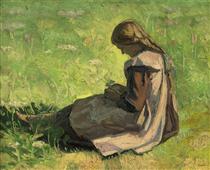 Girl sitting in the grass - Еммануел Заіріс