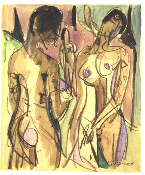 Three Nudes in the Forest, 1928 - Эрнст Людвиг Кирхнер