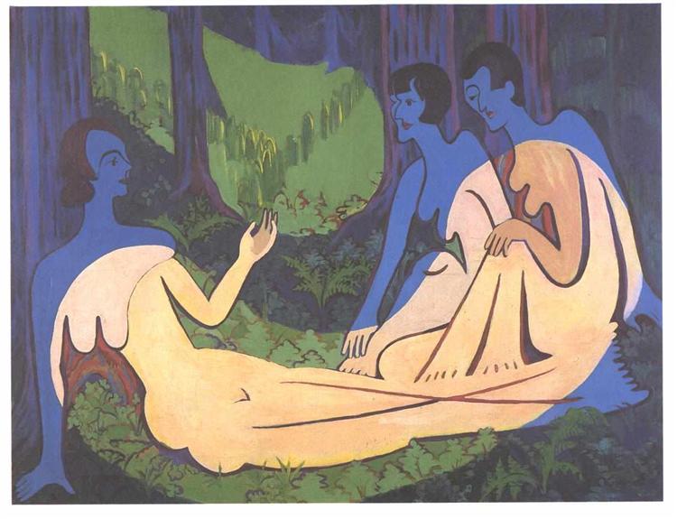 Three Nudes in the Forest - 恩斯特‧路德維希‧克爾希納