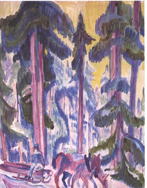 Wod Cart in Forest - Ernst Ludwig Kirchner